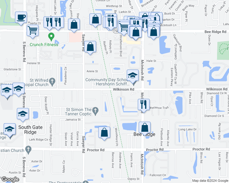map of restaurants, bars, coffee shops, grocery stores, and more near 4214 Wilkinson Road in Sarasota