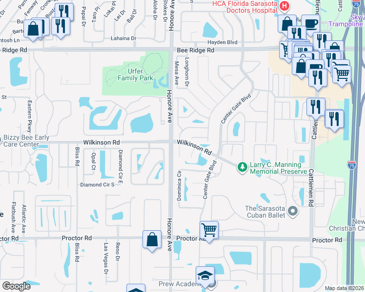 map of restaurants, bars, coffee shops, grocery stores, and more near 4424 Eleuthera Court in Sarasota