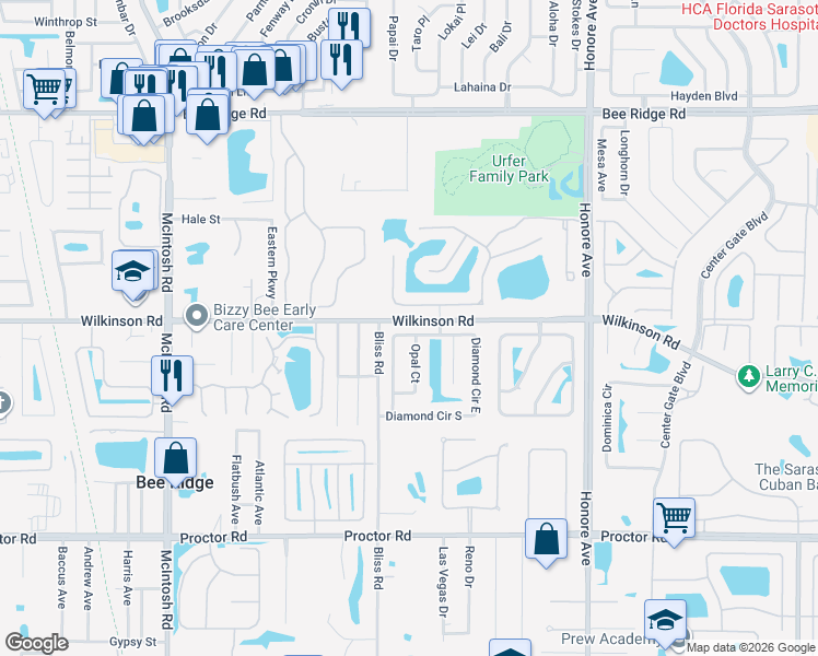 map of restaurants, bars, coffee shops, grocery stores, and more near 4410 Opal Court in Sarasota