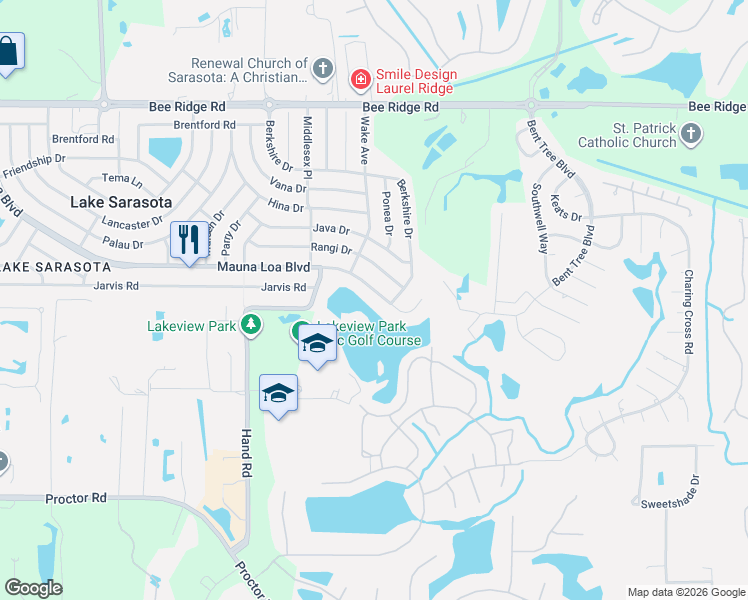 map of restaurants, bars, coffee shops, grocery stores, and more near 7278 Mauna Loa Boulevard in Sarasota