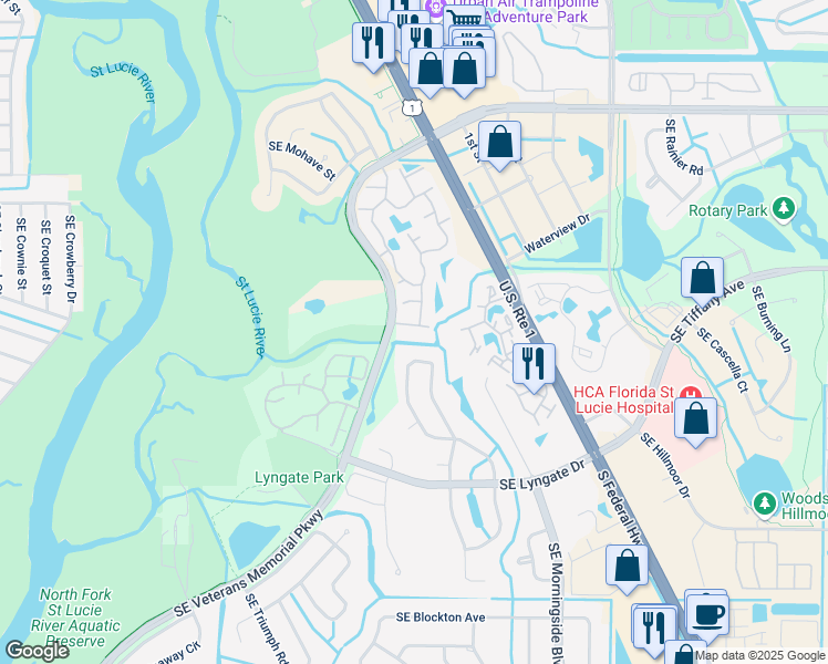 map of restaurants, bars, coffee shops, grocery stores, and more near 1590 Southeast Dewberry Court in Port St. Lucie