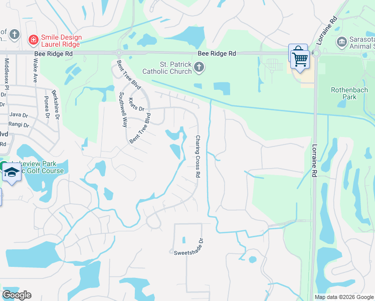 map of restaurants, bars, coffee shops, grocery stores, and more near 4375 Sedley Lane in Sarasota