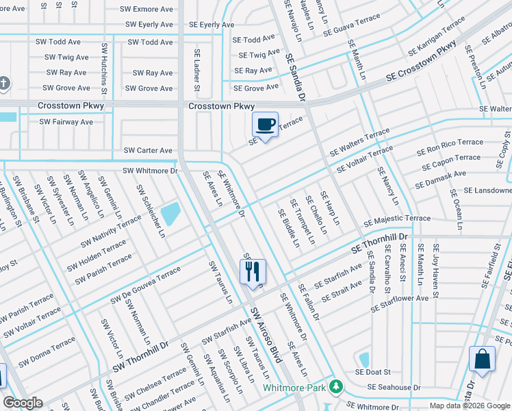 map of restaurants, bars, coffee shops, grocery stores, and more near 1668 Southeast Fallon Drive in Port St. Lucie
