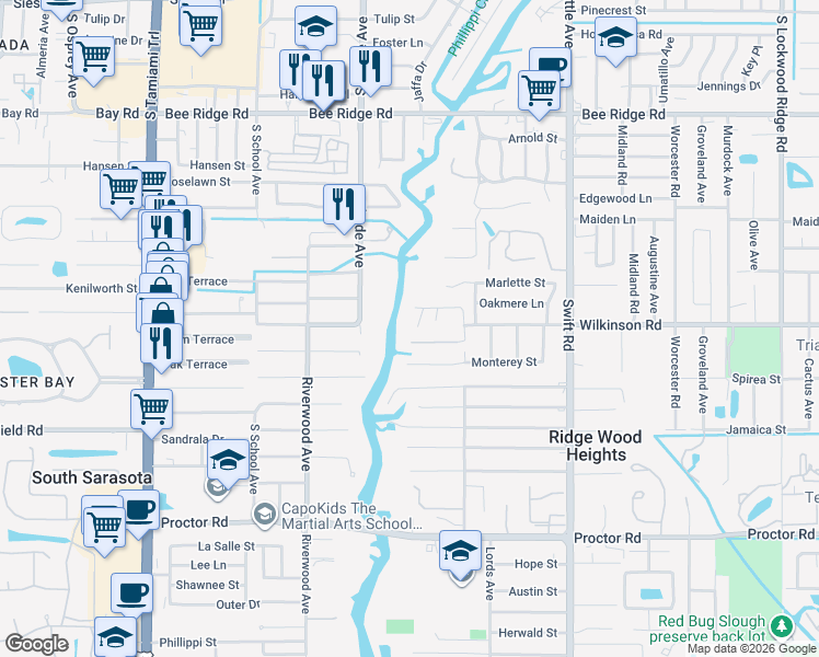 map of restaurants, bars, coffee shops, grocery stores, and more near 4470 Lords Drive in Sarasota