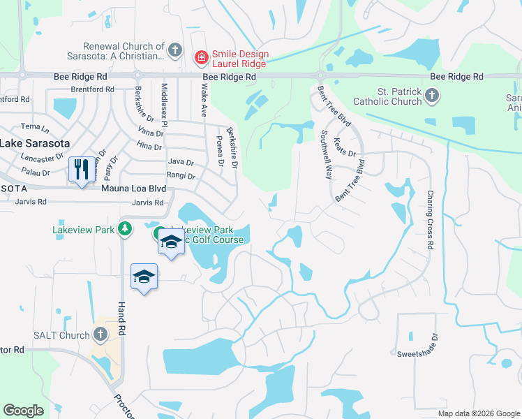 map of restaurants, bars, coffee shops, grocery stores, and more near 7837 Birdie Bend Way in Sarasota