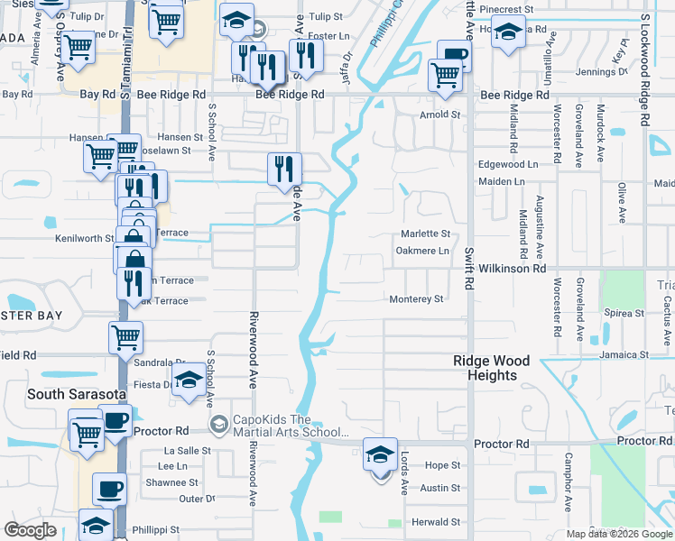 map of restaurants, bars, coffee shops, grocery stores, and more near 4470 Lords Drive in Sarasota