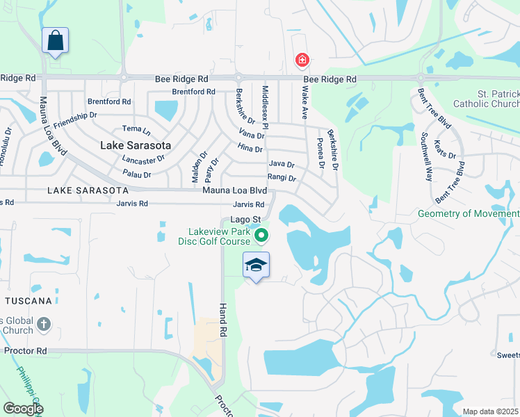 map of restaurants, bars, coffee shops, grocery stores, and more near 4285 Lago Way in Sarasota