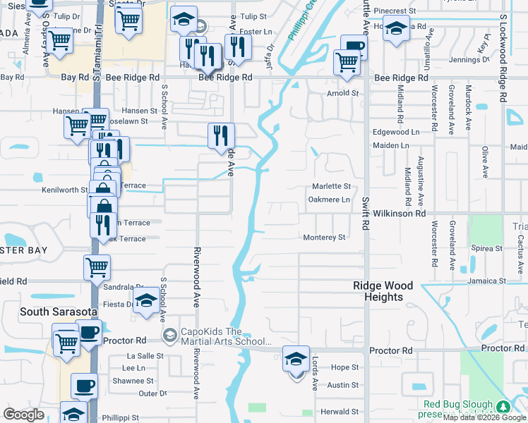 map of restaurants, bars, coffee shops, grocery stores, and more near 4470 Lords Drive in Sarasota