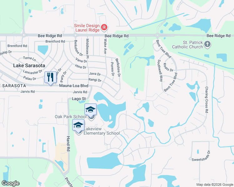 map of restaurants, bars, coffee shops, grocery stores, and more near 7316 Mauna Loa Boulevard in Sarasota