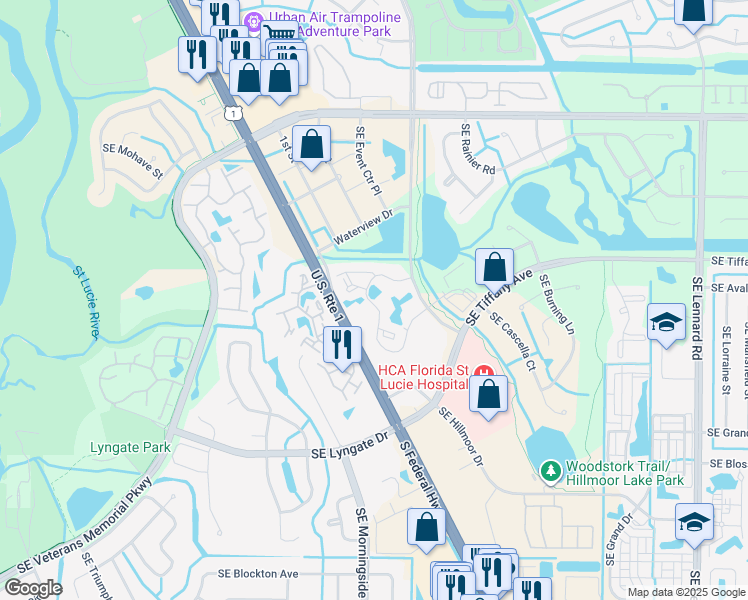 map of restaurants, bars, coffee shops, grocery stores, and more near 1509 Southeast Royal Green Circle in Port St. Lucie