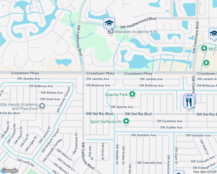 map of restaurants, bars, coffee shops, grocery stores, and more near 1533 Southwest Bellevue Avenue in Port St. Lucie