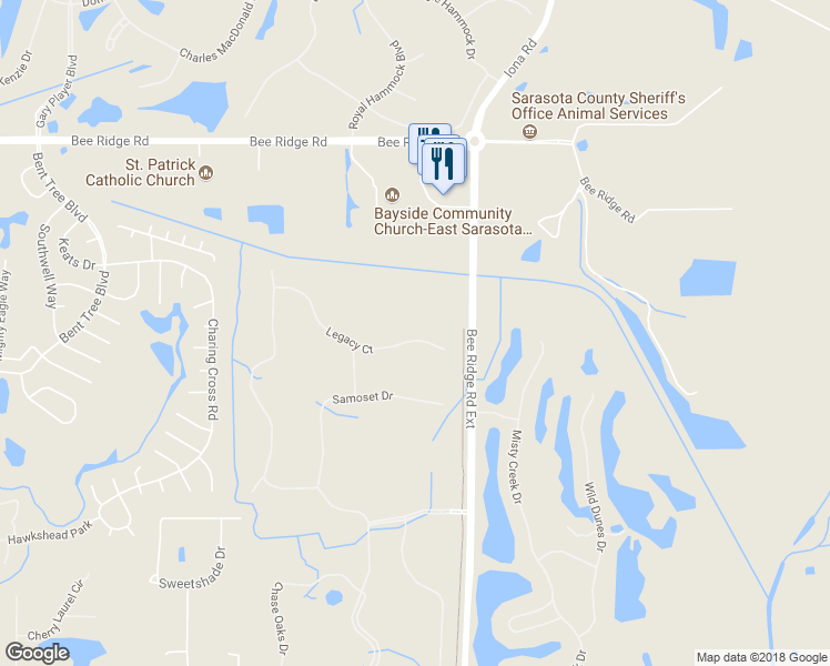 map of restaurants, bars, coffee shops, grocery stores, and more near 4440 Legacy Court in Sarasota