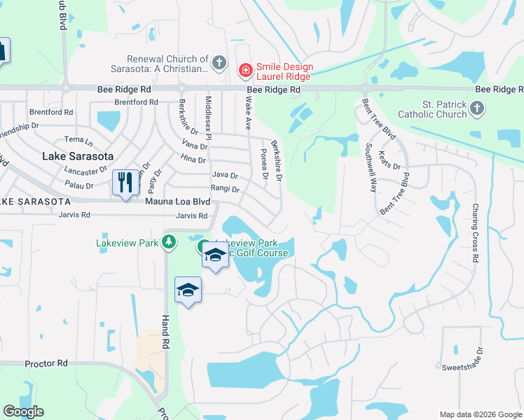 map of restaurants, bars, coffee shops, grocery stores, and more near 7325 Rangi Drive in Sarasota