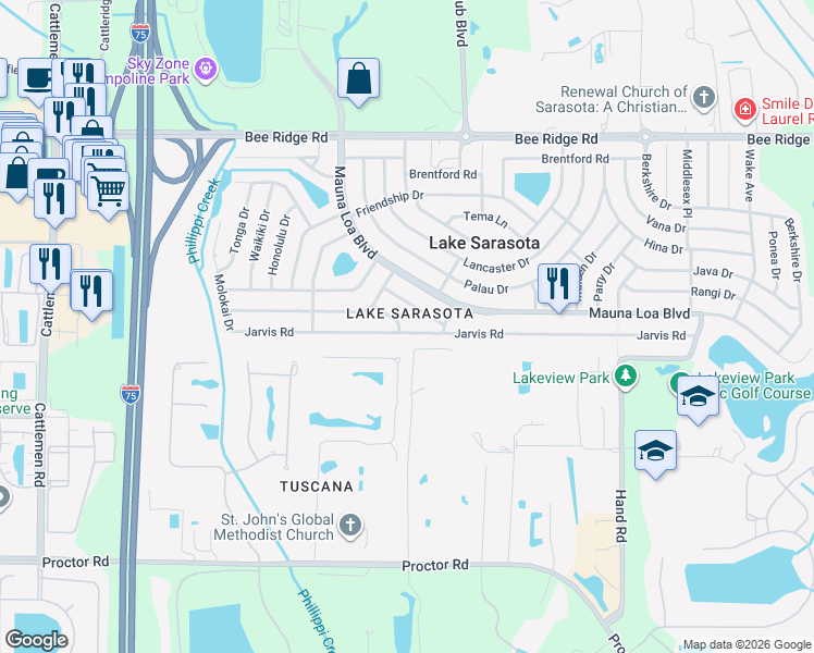 map of restaurants, bars, coffee shops, grocery stores, and more near in Sarasota County