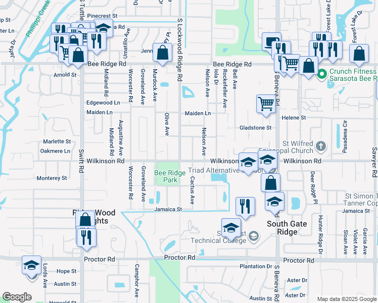 map of restaurants, bars, coffee shops, grocery stores, and more near 4329 Cactus Avenue in Sarasota