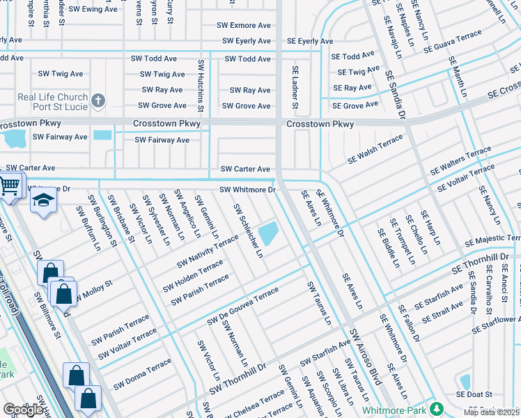 map of restaurants, bars, coffee shops, grocery stores, and more near 1614 Southwest Taurus Lane in Port St. Lucie