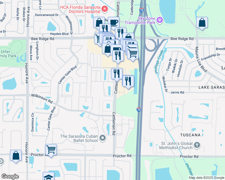 map of restaurants, bars, coffee shops, grocery stores, and more near in Sarasota County