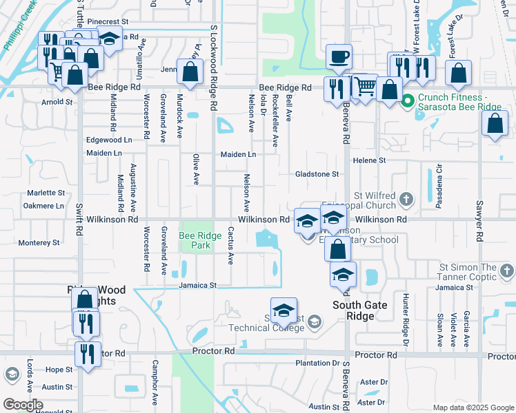 map of restaurants, bars, coffee shops, grocery stores, and more near 4350 Iola Drive in Sarasota