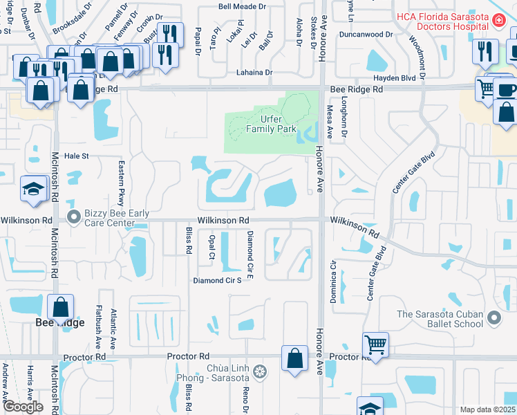 map of restaurants, bars, coffee shops, grocery stores, and more near 4295 Reflections Parkway in Sarasota