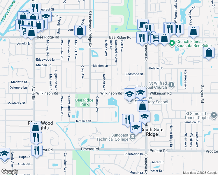 map of restaurants, bars, coffee shops, grocery stores, and more near 4350 Iola Drive in Sarasota