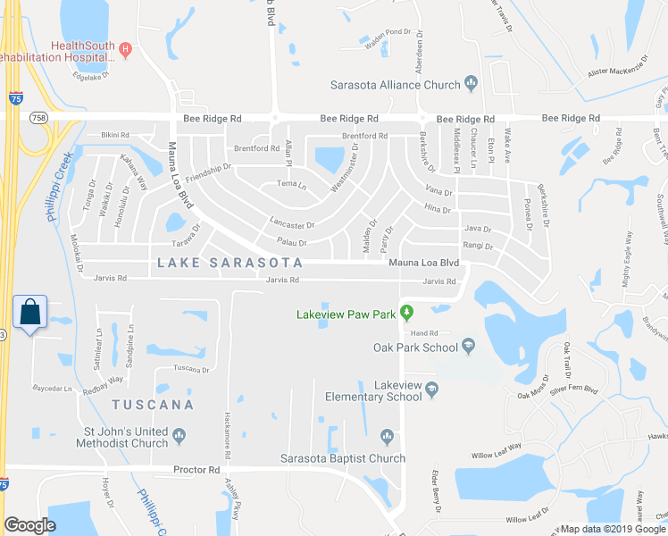 map of restaurants, bars, coffee shops, grocery stores, and more near 6940 Mauna Loa Boulevard in Sarasota