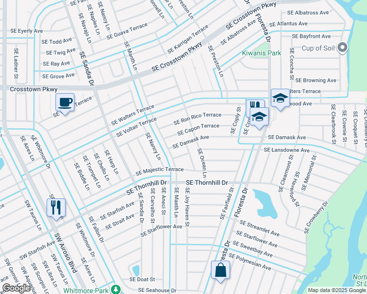map of restaurants, bars, coffee shops, grocery stores, and more near 566 Southeast Damask Avenue in Port St. Lucie