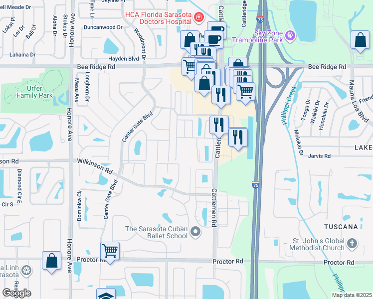 map of restaurants, bars, coffee shops, grocery stores, and more near 4263 Marseilles Avenue in Sarasota