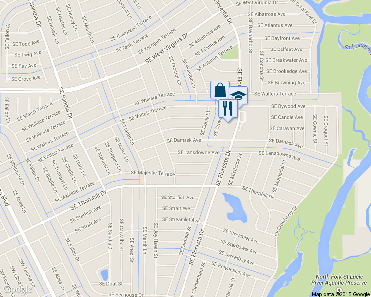 map of restaurants, bars, coffee shops, grocery stores, and more near 721 Southeast Lansdowne Avenue in Port St. Lucie
