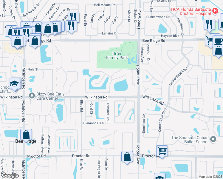 map of restaurants, bars, coffee shops, grocery stores, and more near 4295 Reflections Pkwy in Sarasota