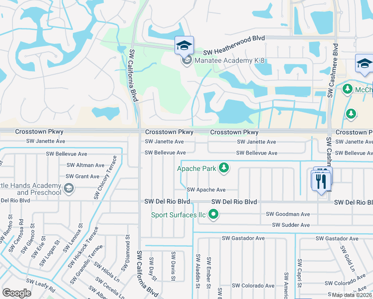 map of restaurants, bars, coffee shops, grocery stores, and more near 1533 Southwest Bellevue Avenue in Port St. Lucie