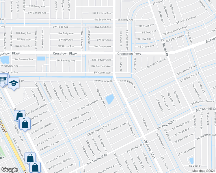 map of restaurants, bars, coffee shops, grocery stores, and more near 1614 Southwest Taurus Lane in Port St. Lucie