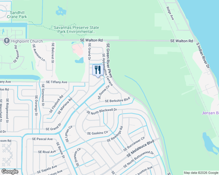 map of restaurants, bars, coffee shops, grocery stores, and more near 1582 Southeast Dome Circle in Port St. Lucie