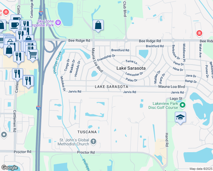 map of restaurants, bars, coffee shops, grocery stores, and more near 4330 Jarvis Way in Sarasota