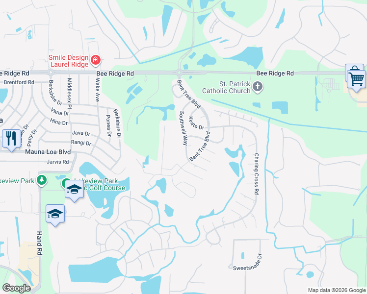map of restaurants, bars, coffee shops, grocery stores, and more near 4158 Southwell Way in Sarasota