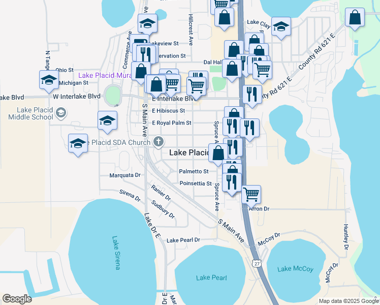 map of restaurants, bars, coffee shops, grocery stores, and more near in Lake Placid
