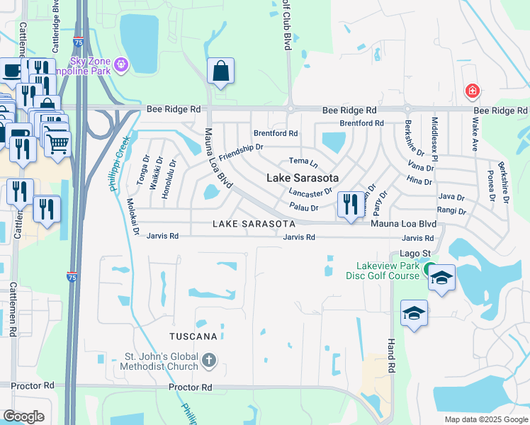 map of restaurants, bars, coffee shops, grocery stores, and more near 6760 Mauna Loa Boulevard in Sarasota