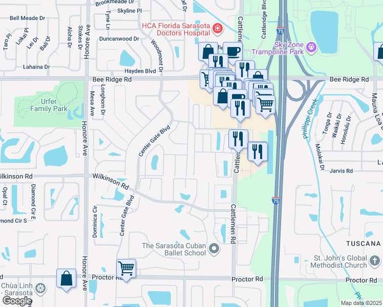 map of restaurants, bars, coffee shops, grocery stores, and more near 4216 Marseilles Avenue in Sarasota