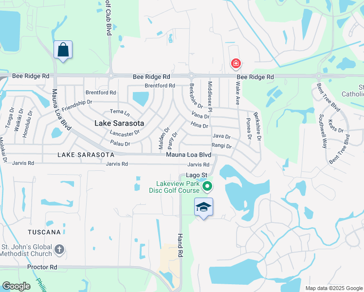 map of restaurants, bars, coffee shops, grocery stores, and more near 7086 Mauna Loa Boulevard in Sarasota