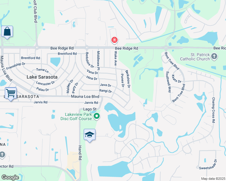 map of restaurants, bars, coffee shops, grocery stores, and more near 7245 Java Drive in Sarasota