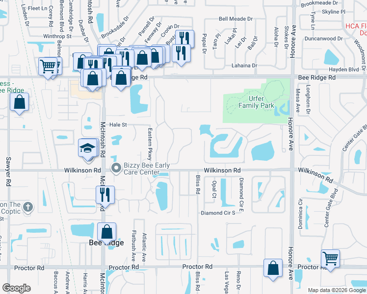 map of restaurants, bars, coffee shops, grocery stores, and more near 4261 Oakhurst Circle East in Sarasota