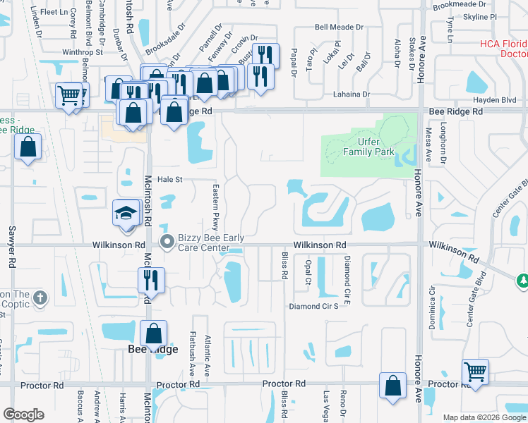 map of restaurants, bars, coffee shops, grocery stores, and more near 4267 Oakhurst Boulevard in Sarasota