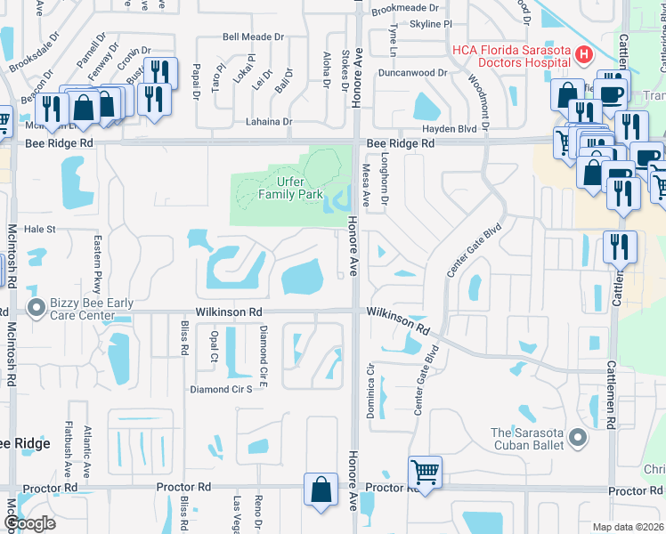 map of restaurants, bars, coffee shops, grocery stores, and more near 4226 Via Piedra Circle in Sarasota