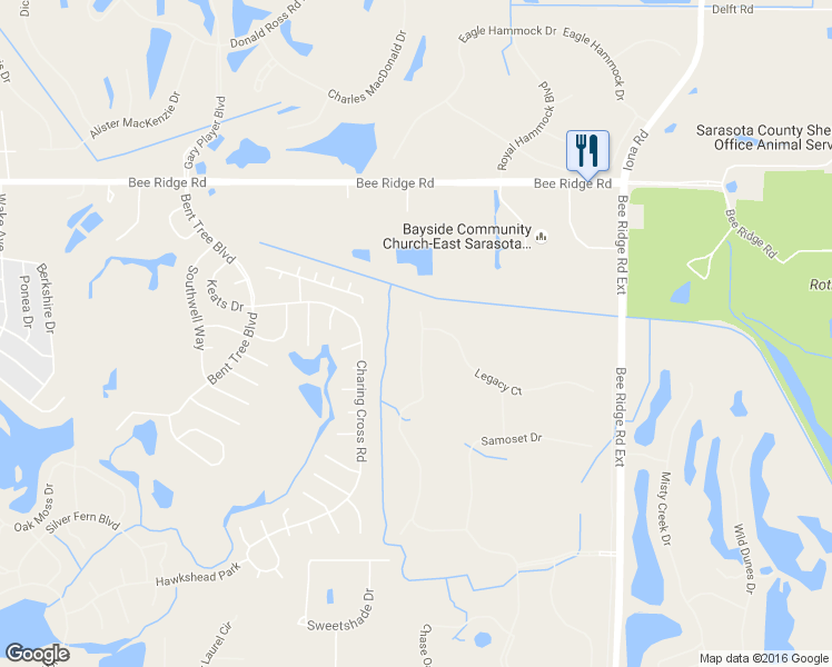 map of restaurants, bars, coffee shops, grocery stores, and more near 4390 Chase Oaks Drive in Sarasota