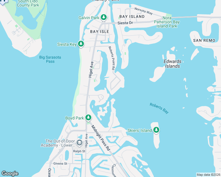 map of restaurants, bars, coffee shops, grocery stores, and more near 4151 Roberts Point Circle in Siesta Key