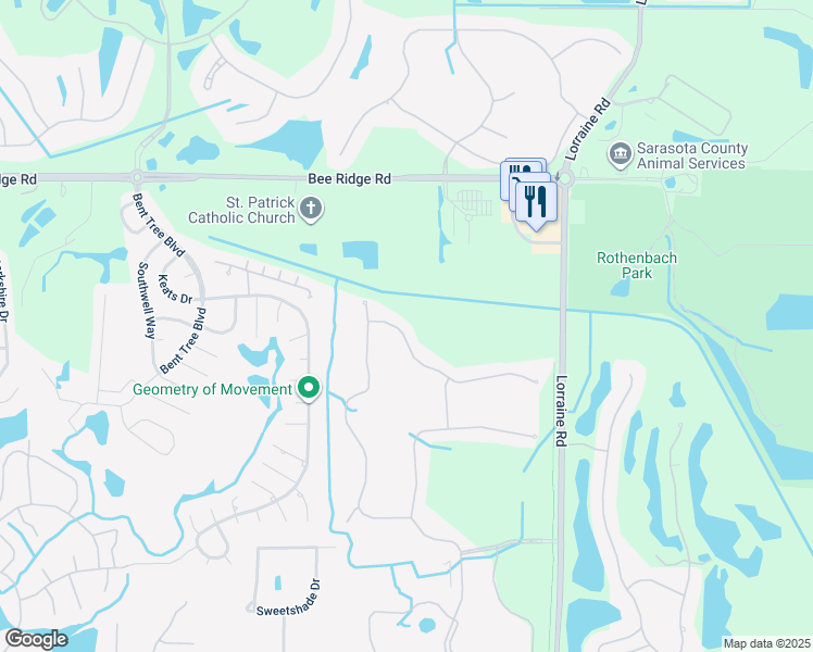 map of restaurants, bars, coffee shops, grocery stores, and more near 4618 Legacy Court in Sarasota