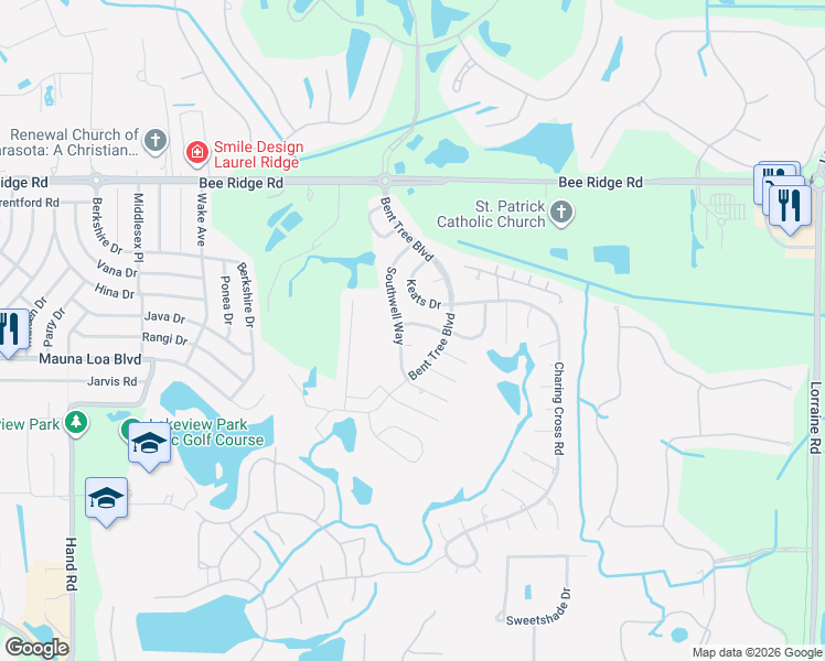 map of restaurants, bars, coffee shops, grocery stores, and more near 4114 Macaulay Lane in Sarasota