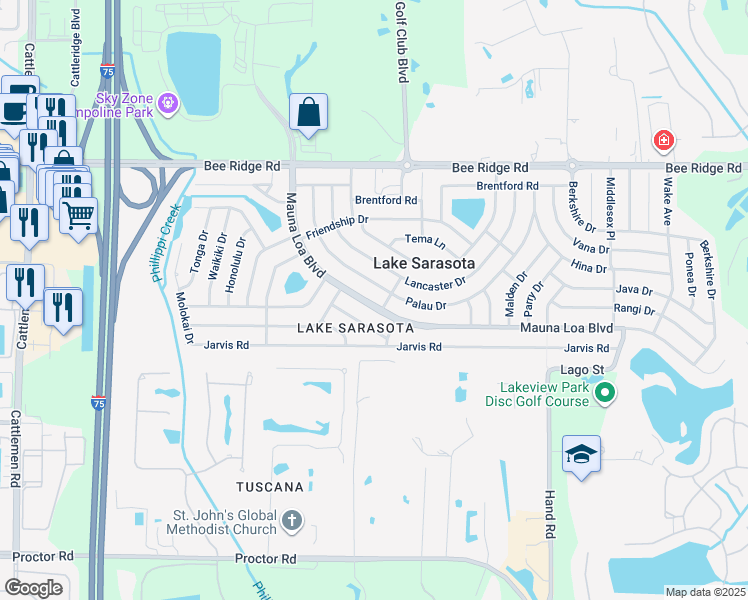 map of restaurants, bars, coffee shops, grocery stores, and more near 6759 Mauna Loa Boulevard in Sarasota
