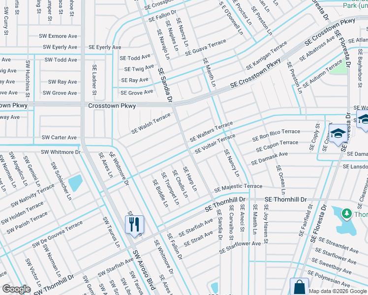 map of restaurants, bars, coffee shops, grocery stores, and more near 381 Southeast Walters Terrace in Port St. Lucie