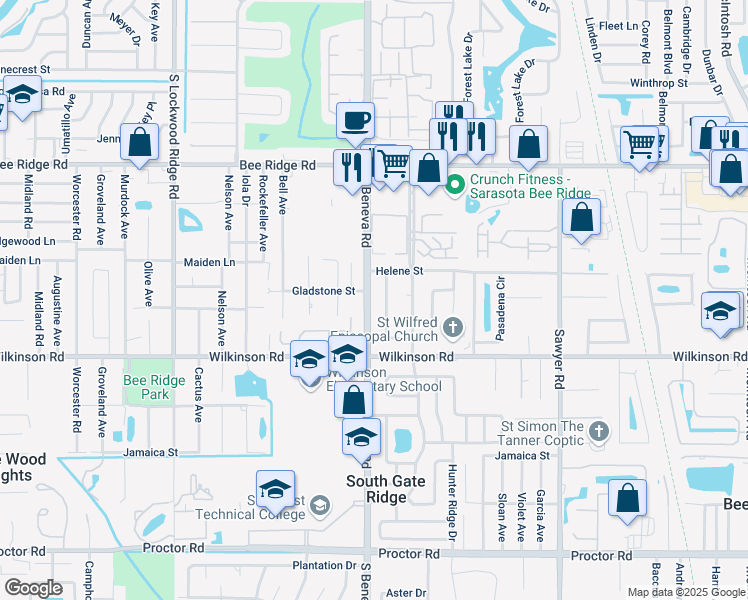 map of restaurants, bars, coffee shops, grocery stores, and more near 4212 Deerfield Drive in Sarasota