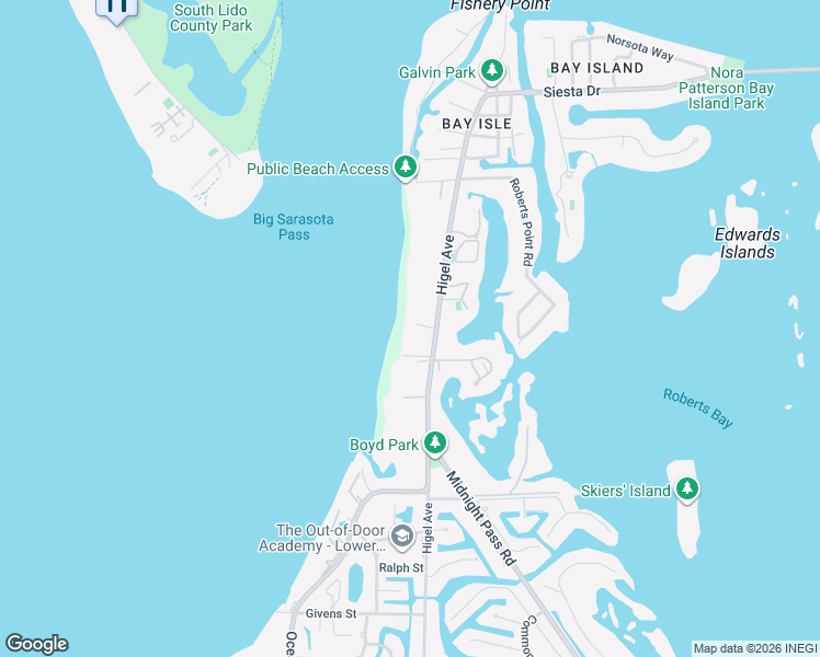 map of restaurants, bars, coffee shops, grocery stores, and more near 4125 Higel Avenue in Sarasota